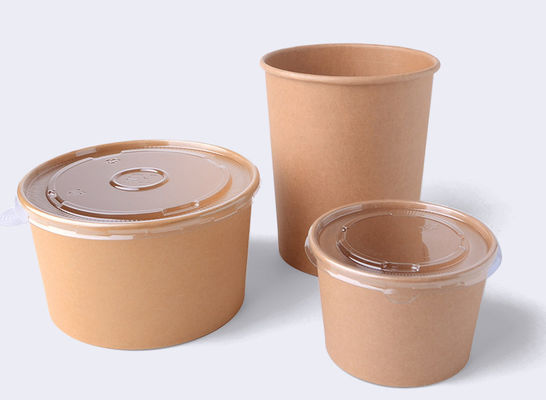一次性牛皮纸碗定制带盖外卖打包圆形汤杯桶定做酸辣粉碗厂家批发