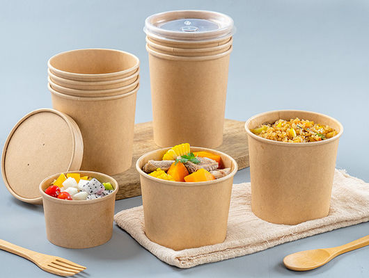 厂家直销定制外卖食品打包盒一次性牛皮纸快餐沙拉盒圆形带盖饭盒